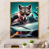 Grey Wolf Wearing Sunglasses in Sportscar - Wolf Wall Decor