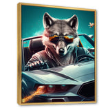 Grey Wolf Wearing Sunglasses in Sportscar - Wolf Wall Decor