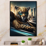 Yellow Leopard Wearing Sunglasses In Sportscar - Yellow Leopard Wall Art