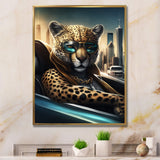 Yellow Leopard Wearing Sunglasses In Sportscar - Yellow Leopard Wall Art