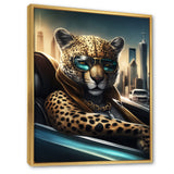 Yellow Leopard Wearing Sunglasses In Sportscar - Yellow Leopard Wall Art