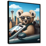 Grey Koala Wearing Sunglasses In Sportscar - Gray Koala Wall Art