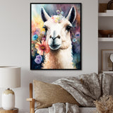 Portrait Llama Portrait With Flowers - Llama Living Room Wall Art
