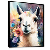 Portrait Llama Portrait With Flowers - Llama Living Room Wall Art
