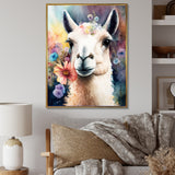 Portrait Llama Portrait With Flowers - Llama Living Room Wall Art