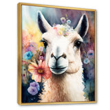 Portrait Llama Portrait With Flowers - Llama Living Room Wall Art