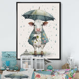 Cute Cow With Umbrella Rainy Day - Cow Wall Decor