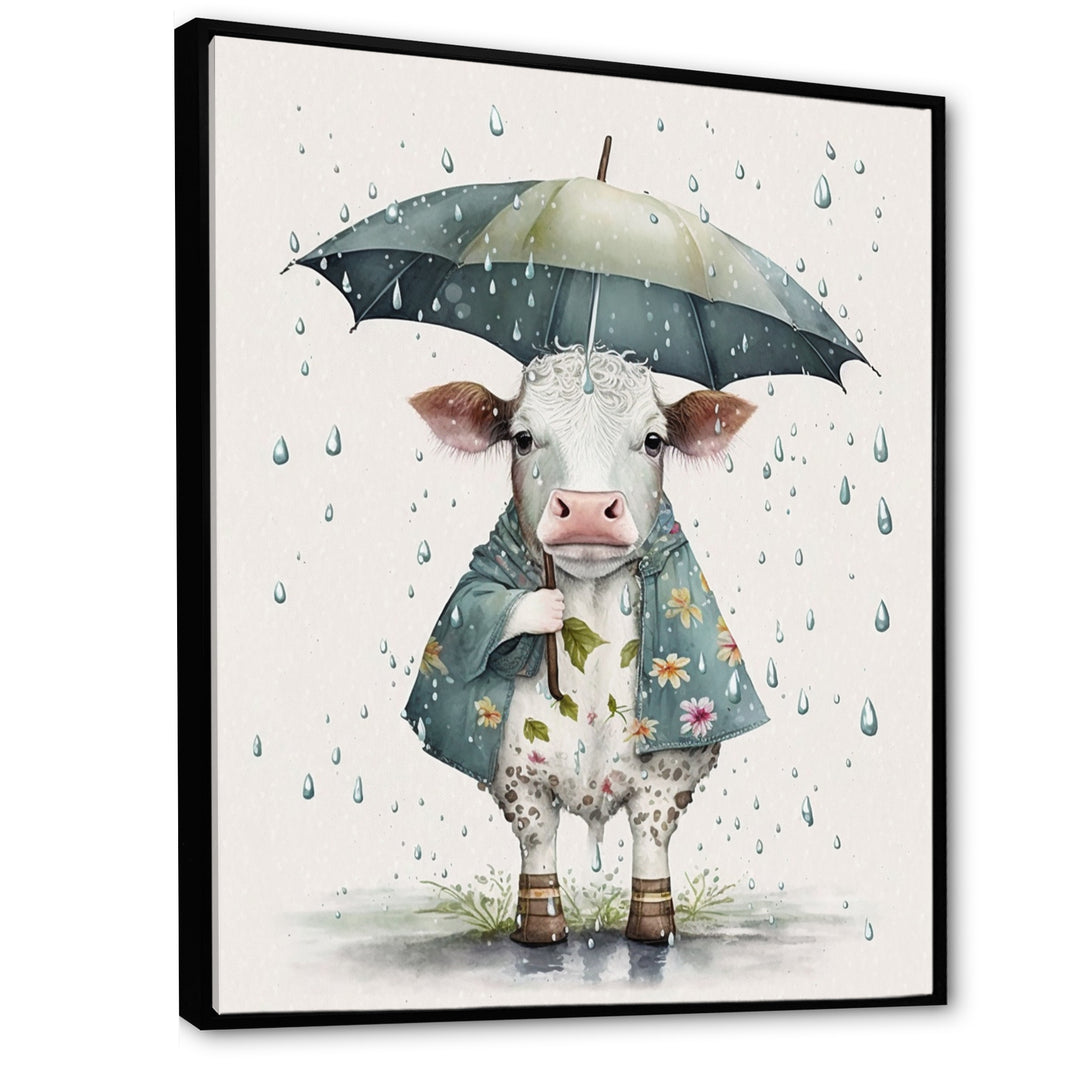 Cute Cow With Umbrella Rainy Day - Cow Wall Decor
