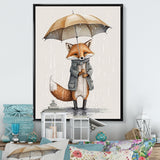 Cute Fox With Umbrella Rainy Day - Fox Wall Decor