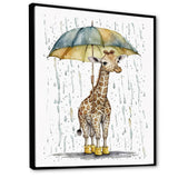 Cute Giraffe With Umbrella Rainy Day - Giraffe Wall Art Prints