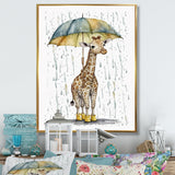 Cute Giraffe With Umbrella Rainy Day - Giraffe Wall Art Prints
