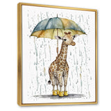 Cute Giraffe With Umbrella Rainy Day - Giraffe Wall Art Prints
