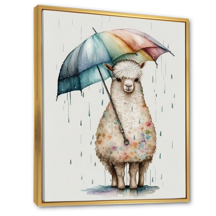 Cute Llama With Umbrella Rainy Day - Llama Wall Art Prints