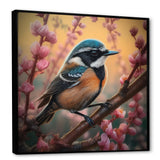 Blue Bird On A Branch - Bird Floral Framed Canvas Art