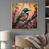 Blue Bird On A Branch - Bird Floral Framed Canvas Art