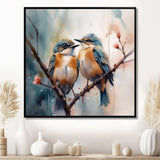 Blue Birds Sitting On Tree Branch III - Animals Canvas Wall Art