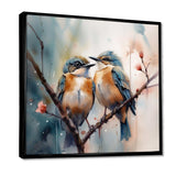 Blue Birds Sitting On Tree Branch III - Animals Canvas Wall Art