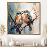 Blue Birds Sitting On Tree Branch III - Animals Canvas Wall Art