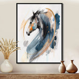 Black Horse Side Portait II - Animals Canvas Wall Art