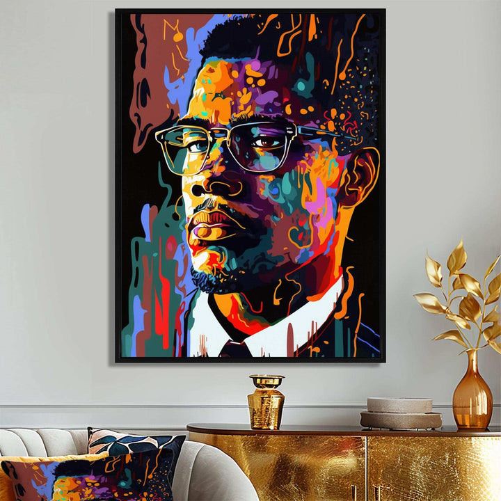 Malcolm X Illustration I - Portrait Canvas Wall Art