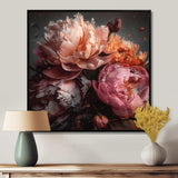 Orange Pink Peonies Blooming - Floral Canvas Wall Art