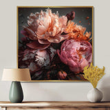 Orange Pink Peonies Blooming - Floral Canvas Wall Art