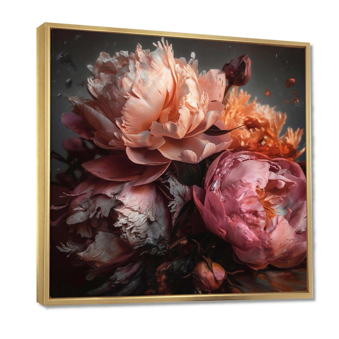 Orange Pink Peonies Blooming - Floral Canvas Wall Art