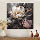 Pink Grey Peonies Blooming II - Floral Canvas Wall Art