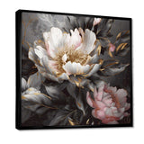 Pink Grey Peonies Blooming II - Floral Canvas Wall Art