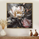 Pink Grey Peonies Blooming II - Floral Canvas Wall Art