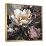 Pink Grey Peonies Blooming II - Floral Canvas Wall Art