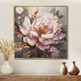 Pink Gold Peonies Petals - Floral Canvas Wall Art