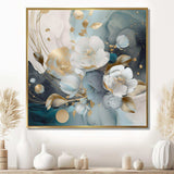 Blue Marble Gold Floral Impressions II - Floral Canvas Wall Art