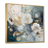 Blue Marble Gold Floral Impressions II - Floral Canvas Wall Art