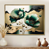 Gold And Green Poppy Floral Euphoria I - Floral Canvas Wall Art