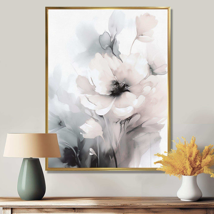 Soft Light Grey Flowers I - Floral Canvas Wall Art
