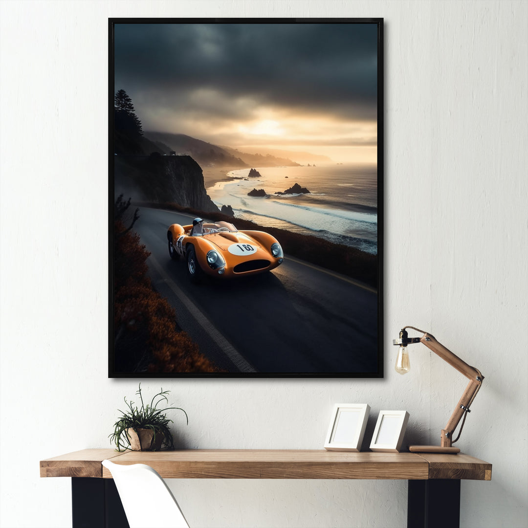 Orange And Black Artistic Tributes To Retro Cars - Cars Retro Canvas Wall Art