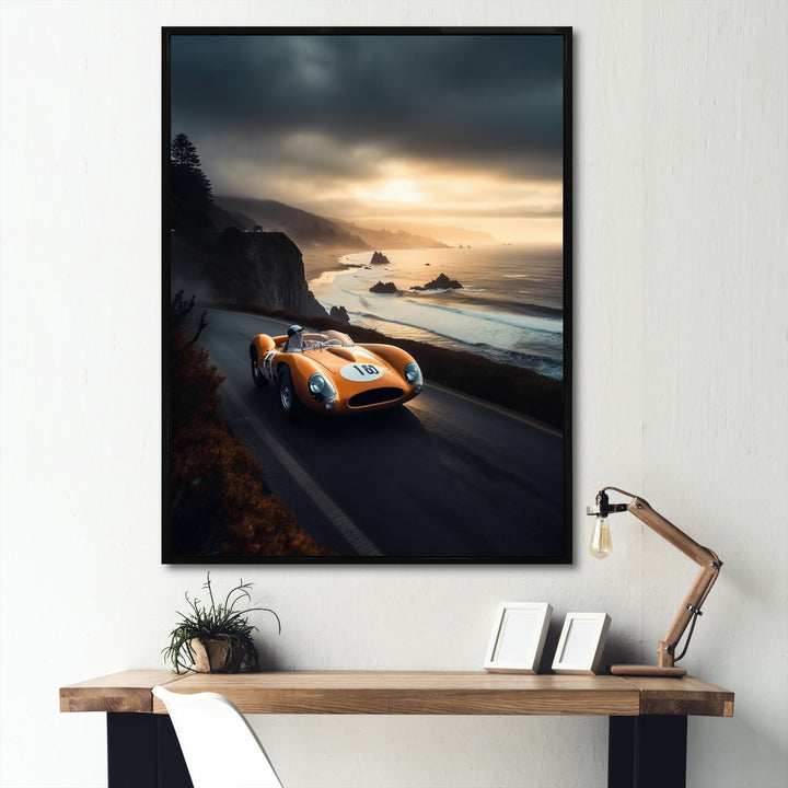 Orange And Black Artistic Tributes To Retro Cars - Cars Retro Canvas Wall Art
