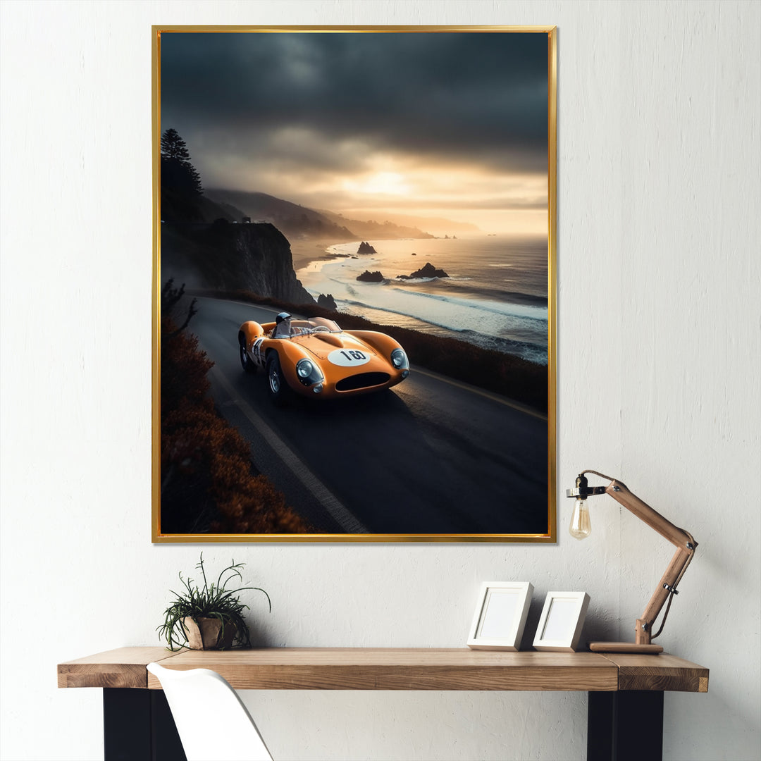 Orange And Black Artistic Tributes To Retro Cars - Cars Retro Canvas Wall Art