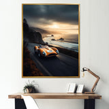Orange And Black Artistic Tributes To Retro Cars - Cars Retro Canvas Wall Art
