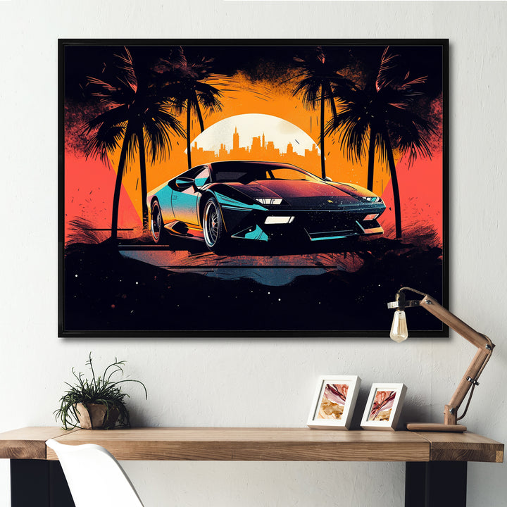 Yellow And Grey Race Car Elegance I - Cars Retro Canvas Wall Art