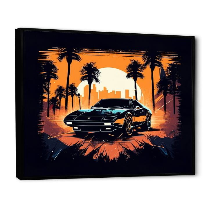 Lambo Fast Car Sunset - Cars Retro Canvas Wall Art
