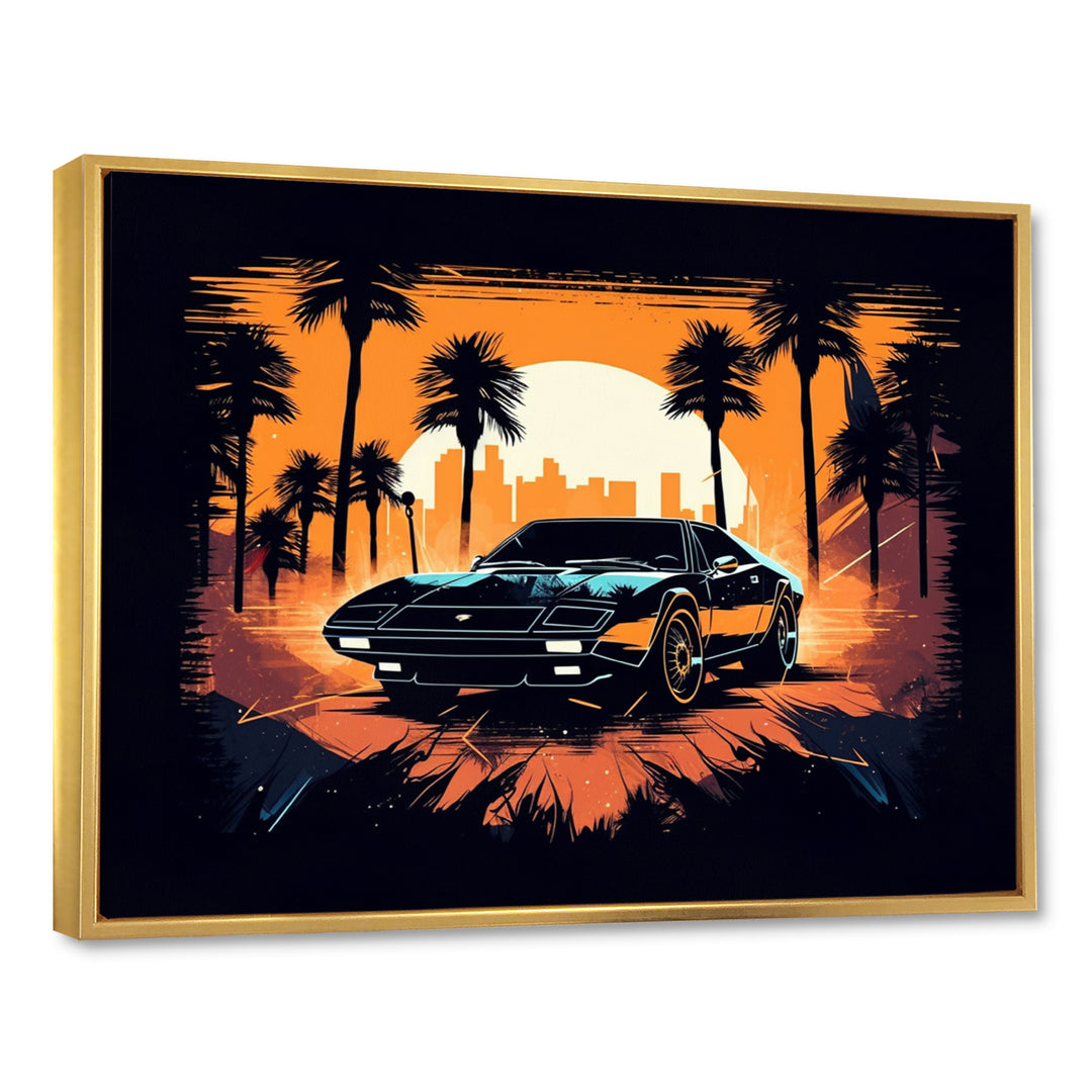 Lambo Fast Car Sunset - Cars Retro Canvas Wall Art
