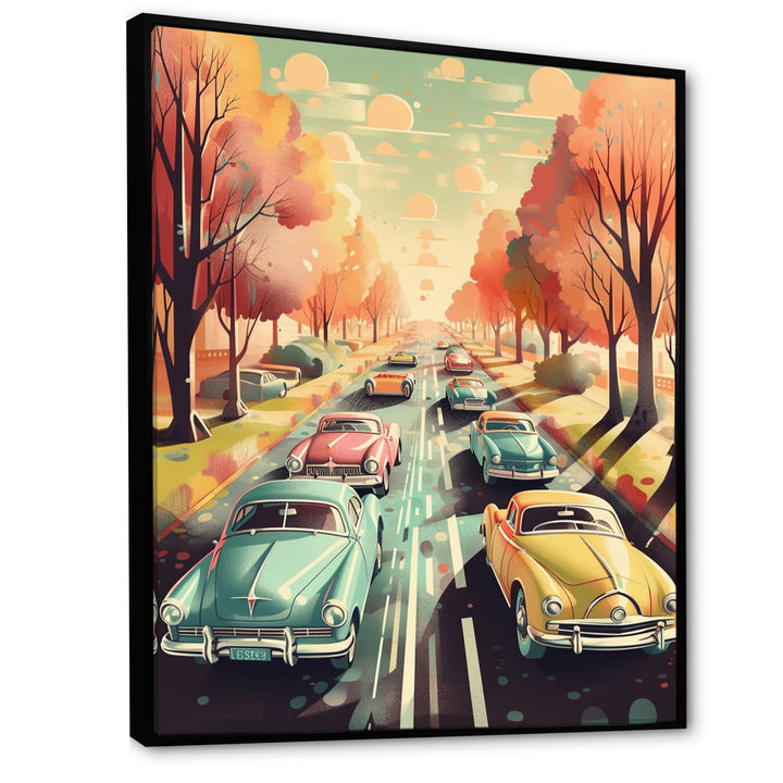 Green And Red Retro Roadsters - Cars Retro Canvas Wall Art