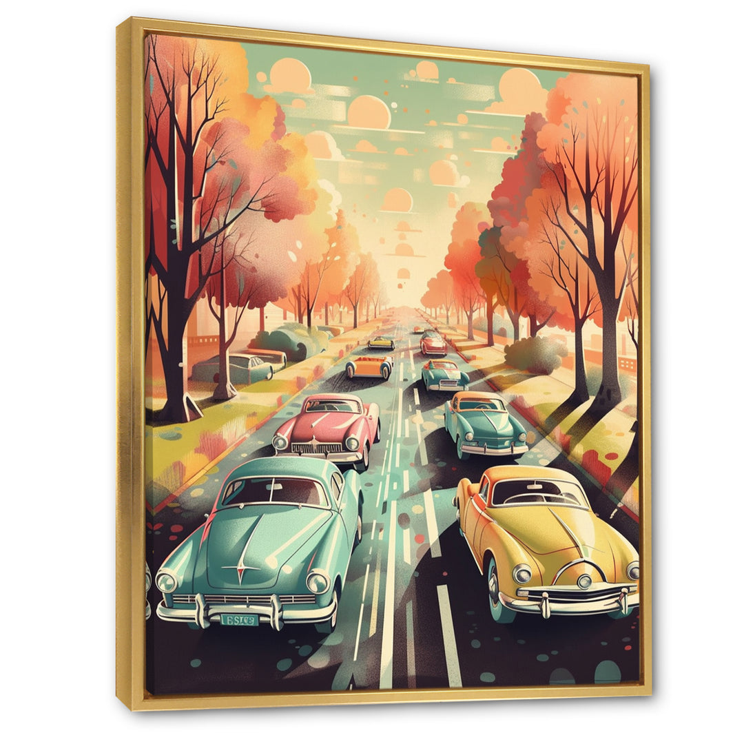 Green And Red Retro Roadsters - Cars Retro Canvas Wall Art