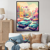 Green And Coral Retro Roadsters - Cars Retro Canvas Wall Art
