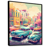 Green And Coral Retro Roadsters - Cars Retro Canvas Wall Art