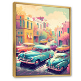 Green And Coral Retro Roadsters - Cars Retro Canvas Wall Art