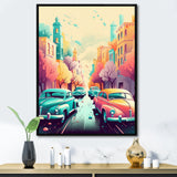 Orange And Green Retro Roadsters - Cars Retro Canvas Wall Art