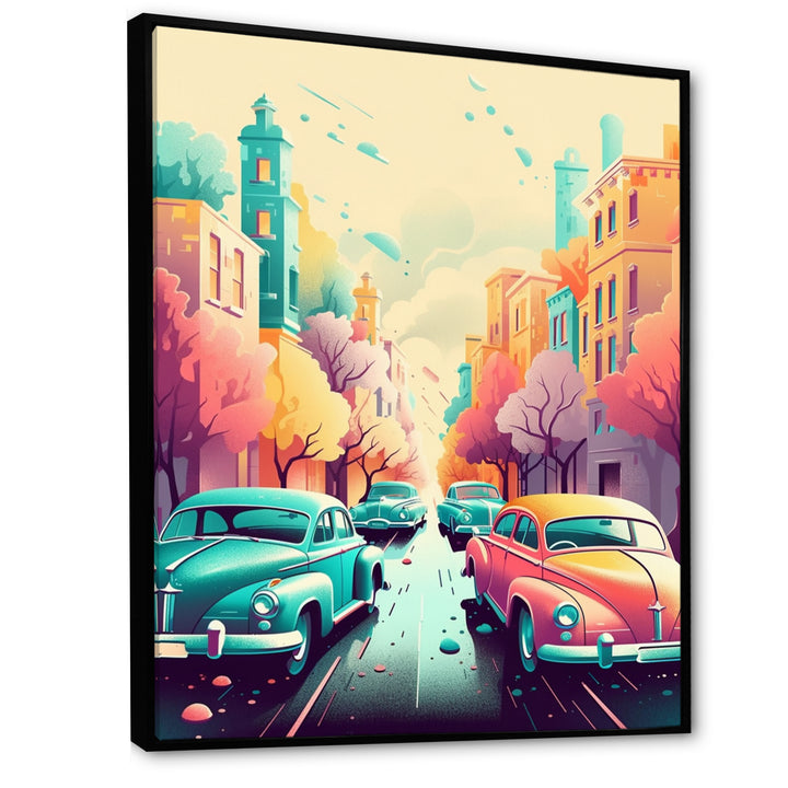 Orange And Green Retro Roadsters - Cars Retro Canvas Wall Art